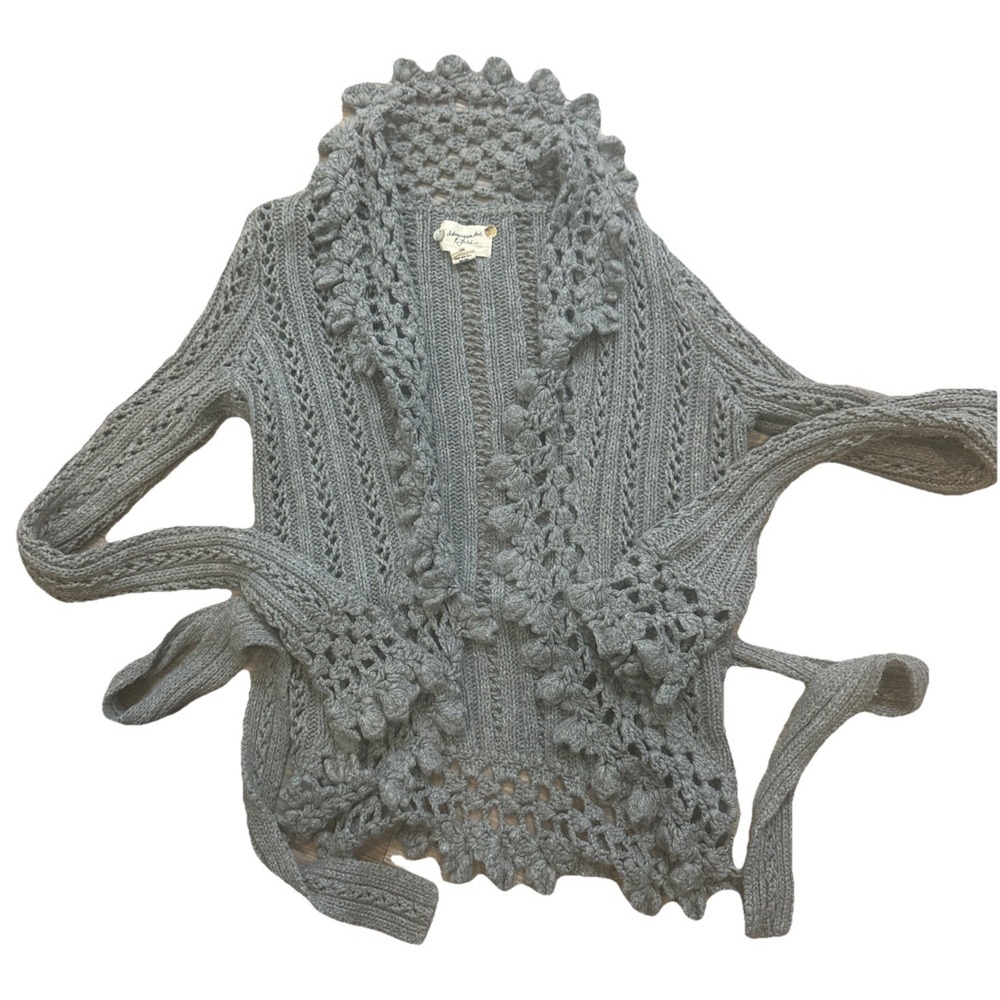 Abercrombie & Fitch Women's XS Crochet Long Sleeve Gray Lambs Wool & Rabbit Hair